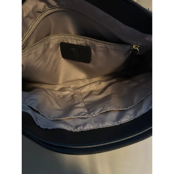 Anne Klein Black Chevron Shoulder Bag Gold Chain Lion Emblem - Picture 7 of 14